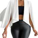 OYOANGLE Women's Cape Long Sleeve Cropped Blazer Jacket Open Front Solid Elegant Trendy Cardigan Coats (X-Large, White)