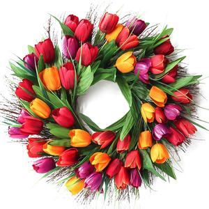 Hoomall 16" Tulip Wreath, Red Silk & Rattan Spring Wreath for Indoor/Outdoor, Valentine's Day & Decorative Use