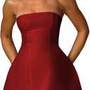 Line Short Homecoming Dress for Teens Strapless Wedding Party Gowns Mini Cocktail Dress for Women (Small, Wine Red)