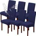 Genina Waterproof Dining Room Chair Covers Stretch Parsons Chair Slipcovers for Dining Room Kitchen Chair Protector Cover, Removable, Washable (6 Large, Flower Pattern-Navy)