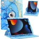 Case for iPad 9th/ 8th/ 7th Generation, iPad 10.2 inch Case 2021/2020/ 2019, 360 Degree Rotating Stand, iPad 9 8 7 Gen 10.2'' Leather Cover with Pocket Design & Pencil Holder, Marble Blue