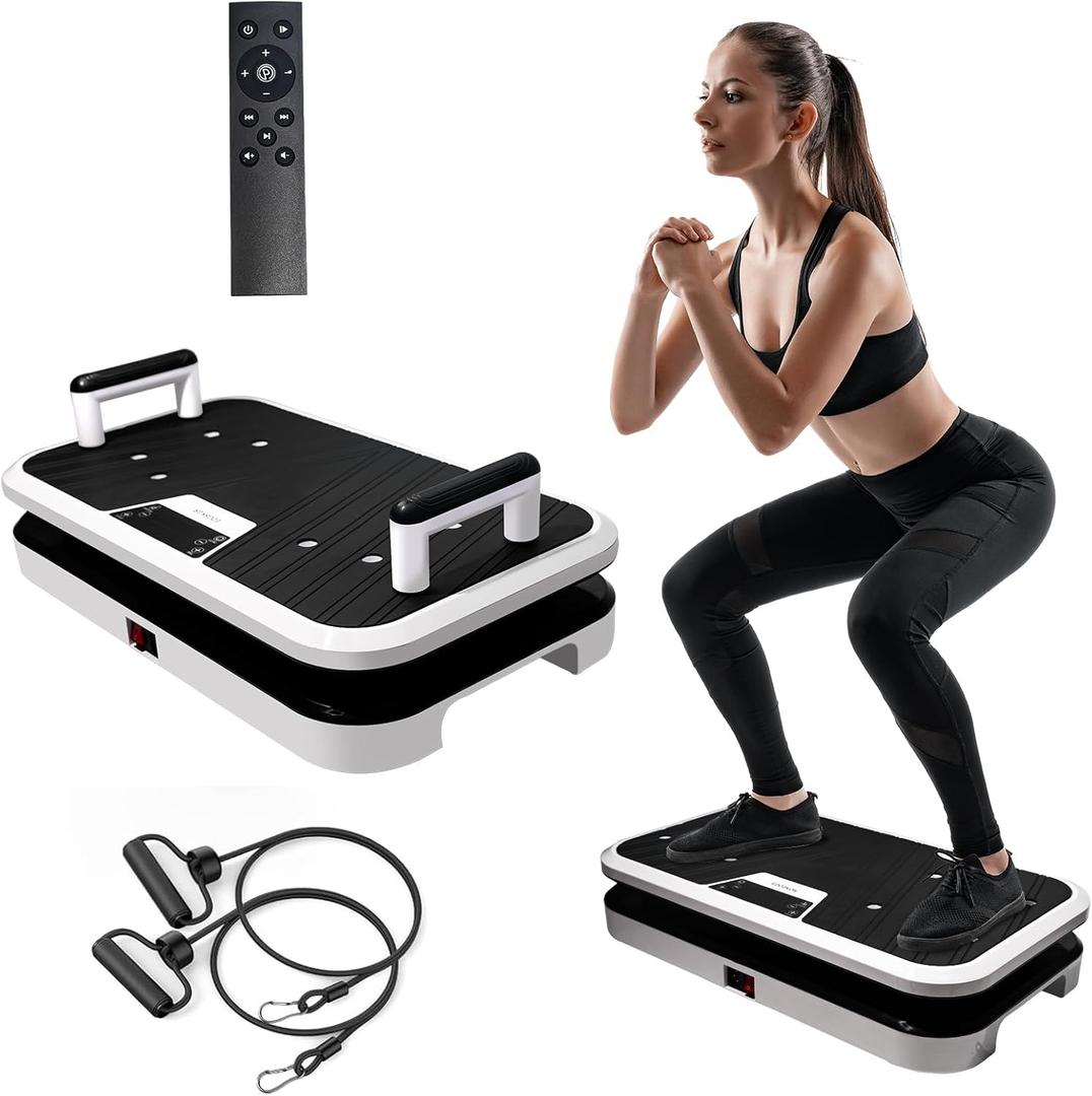 Vibration Plate Exercise Machine with Pushup Handle & Bluetooth, Full-Body Vibrating Plate for Lymphatic Drainage,Home Workout, Office Fitness, Weight Loss, Muscle Toning -Remote Control