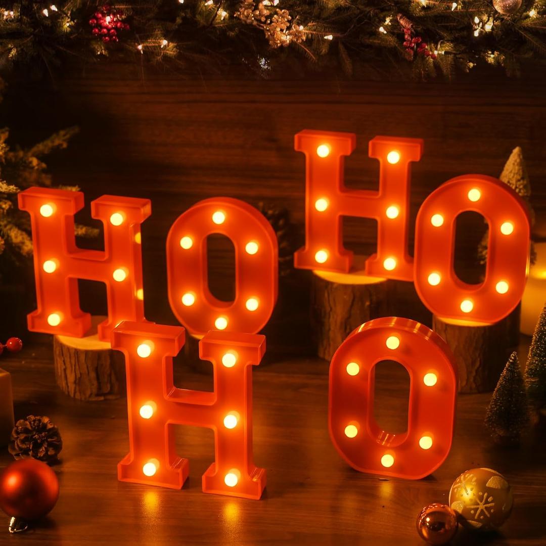 EDYCON Christmas Letter Lights Sign Table Decorations Christmas LED Light up Letters Battery Powered Letter for Home Bar Party Bedroom Tabletop Indoor Decor Gift (HOHOHO)