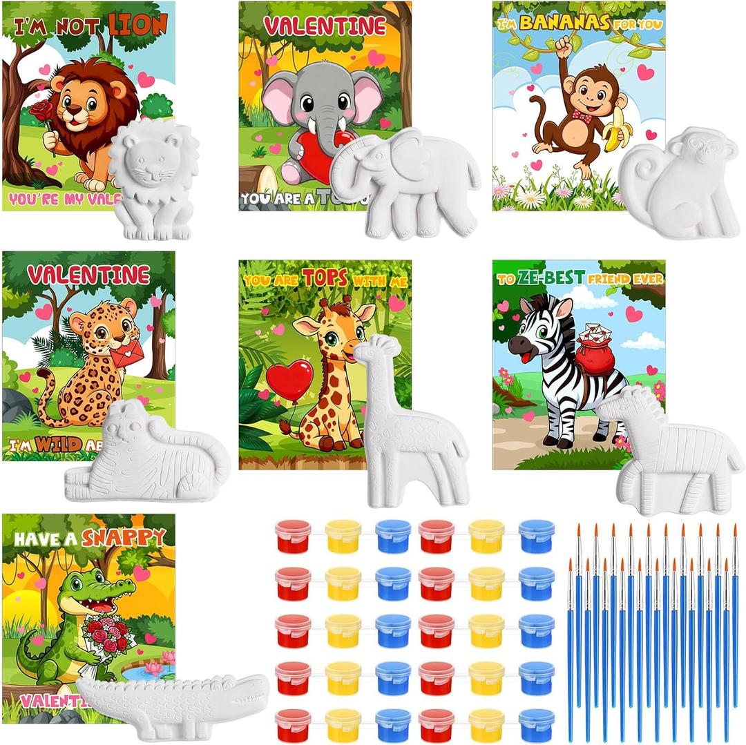 Capoda 28 Sets Jungle Safari Ceramic Painting Kit with Jungle Animals Cards Unpainted Ceramics to Paint Your Own Animals for Boys Girls Summer Wild One Party Favors DIY Art Crafts Classroom Prizes