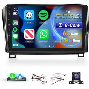 [8 CORE 6G+128G]Upgraded Android 13 for Toyota Tundra 2007-2013 for Toyota Sequoia 2008-2018 Car Radio with Wireless Carplay, 10.1 Inch Touch Screen with Bluetooth, GPS Navi, WiFi, DSP+ Backup Camera