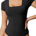 Bodysuits for Women Tummy Control Short Sleeve Square Neck Bodysuit  Black XXL