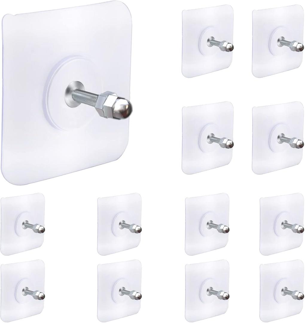 AIERSA 13 Pack Wall Hooks for Hanging,Screw Free Sticker for Mount Wall Shelf, 2 in 1 Reusable Adhesive Hooks Heavy Duty, Waterproof Rustproof and Oilproof for Kitchen, Bathroom, Home, Office(16mm)