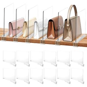 12 Pack Acrylic Shelf Dividers, Clear Shelf Divider Closet Dividers Shelfs Organizer for Bedroom Closet Organizers and Vertical Purse Organizer for Closets, Bedroom