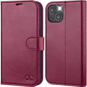 OCASE Compatible with iPhone 14 Wallet Case, PU Leather Flip Folio Case with Card Holders RFID Blocking Kickstand [Shockproof TPU Inner Shell] Phone Cover 6.1 Inch 2022 (Burgundy)