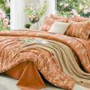 MUXHOMO Burnt Orange Full Comforter Set, Elegant Floral Print Bed in a Bag 7 Pieces, Ultra Soft & Breathable Reversible Botanical Pattern Bedding Set with Comforter, Sheets, Pillowcases, and Shams (Full(82"x86"))