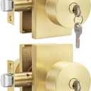 goldenwarm Keyed-Alike Exterior Door Knobs with Key, Zinc Alloy Brushed Gold Door Knobs Exterior, Locking Doorknob with Lock and Key, Bedroom (2 Pack)