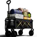 Foldable Wagon, Collapsible Wagon with Wheels, Small Wagons Cart with Flexible Handle, Portable Grocery Utility Wagons for Camping, Garden, Sports, Black