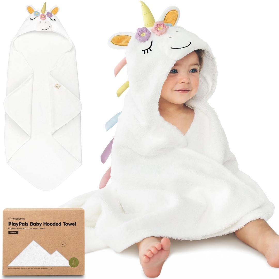 KeaBabies Organic Baby Towel with Hood for Girls, Boys - Soft, Absorbent, 100% Cotton Hooded Baby Towels for Newborns, Infants, Large Hooded Bath Towels for Babies, Kids, Toddler 1-3 (Uria)