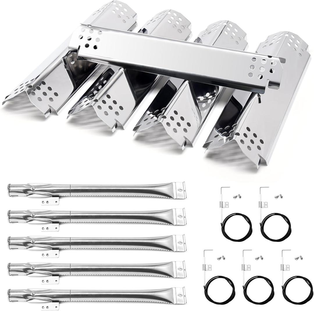 Grill Replacement Parts for Nexgrill 720-0888, 720-0888N, 720-0830H Gas Grill Models, 5 Pack Stainless Steel Pipe Burners, Heat Plates and Electronic Ignitors Kit for Nexgrill Replacement Parts