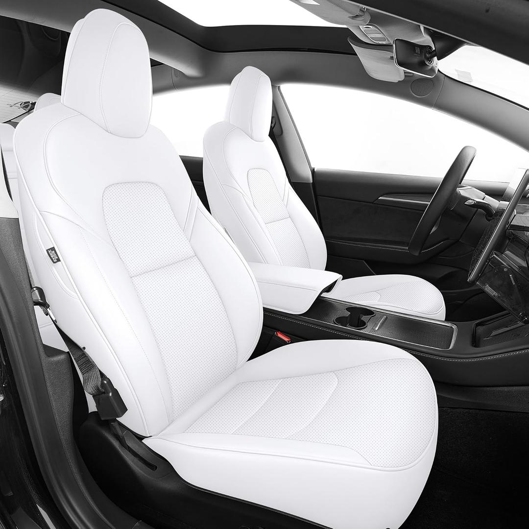 AOMSAZTO Car Seat Cover for Tesla Model 3 2017 2018 2019 2020 2021 2022 2023 - Full Set Customized White Seat Covers (with Armrest Cover)