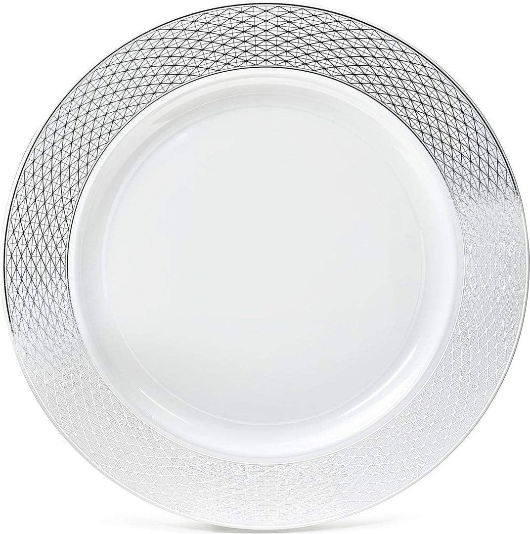 " OCCASIONS " 120 Pieces Chargers pack Wedding Party 12'' Disposable Plastic Charger Plates/Chargers (Diamond in White & Silver)