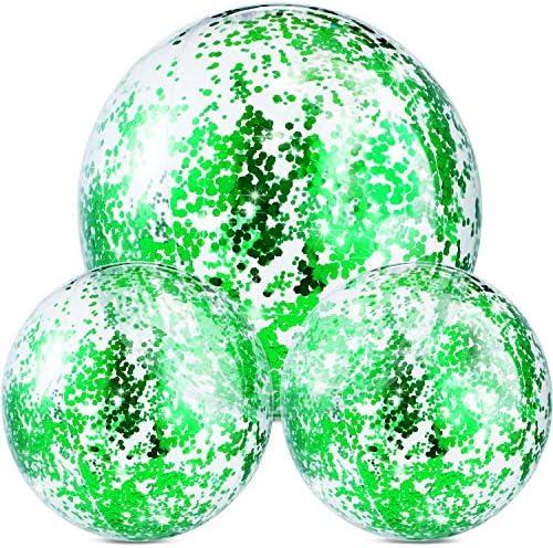 Hsei 3 Pcs Inflatable Beach Ball 16 Inch Glitter Summer Swimming Pool Disco Balls with Confetti Floatable Blow up Toys Decorations for Beach Wedding Outdoor birthday Party Favor(Green)