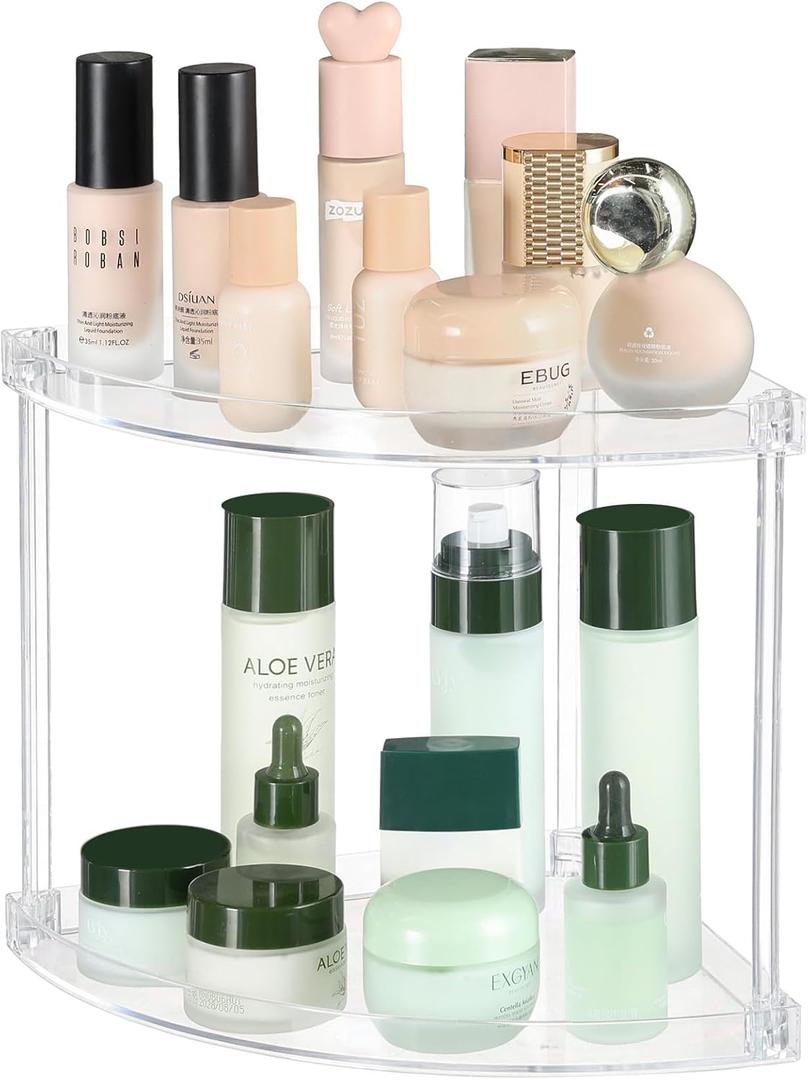 Yieach Clear Acrylic Bathroom Corner Shelf, 2 Tier Bathroom Counter Organizers and Storage Tray for Makeup,Perfume,Skincare Organizer Shelf & Vanity Storage for Bedroom and Spice Racks for Kitchen