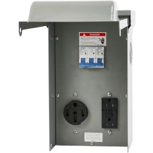 Temporary Power Outlet Panel, 50 amp RV Receptacle & 20 amp GFCI Outlet, Weatherproof Pre-Wired RV Outlet Receptacle with Breaker, for RV Camper Travel and Construction Sites (20A+50A)