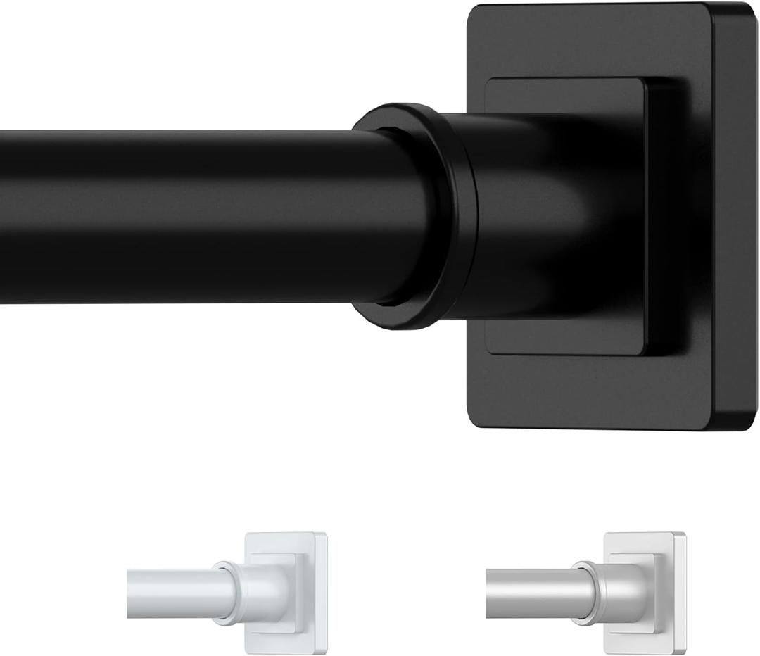 Tension Shower Curtain Rod 31-55 Inches Non-Slip Shower Rod Tension Mounted No Drill Black Shower Curtain Rods Spring Tension Rod Adjustable Tension Curtain Rod for Windows Bathroom