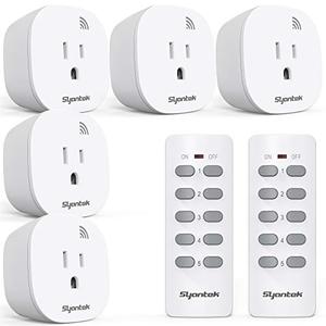 Syantek Remote Control Outlet Wireless Light Switch for Household Appliances, Expandable Remote Light Switch Kit, Up to 100 ft Range, FCC Certified, ETL Listed, White (5 Outlets + 2 Remotes)