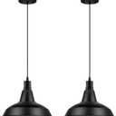 LOEHINLE Pendant Light Fixtures, 2Pcs Farmhouse Kitchen Island Lights Fixture, Industrial Hanging Pendant Lighting for Dining Room Bedroom, Black Metal Pendant Lamp, E26 Base, 12.2in