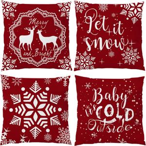 Christmas Pillow Covers 22x22, Christmas Throw Pillow Covers, Farmhouse Baby It's Cold Outside Outdoor Christmas Pillow Decorative Velvet Cushion Cases for Sofa Couch Bed Office Car Home Decor