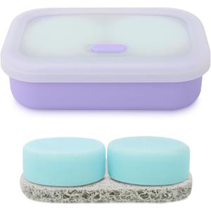 Leak Proof Travel Soap Case,Solid Shampoo Bar Holder, Silicone Soap Container with Draining Layer, Portable Bar Soap Holder for Bathroom, Camping, Gym, Easy to Clean (Purple, Large)