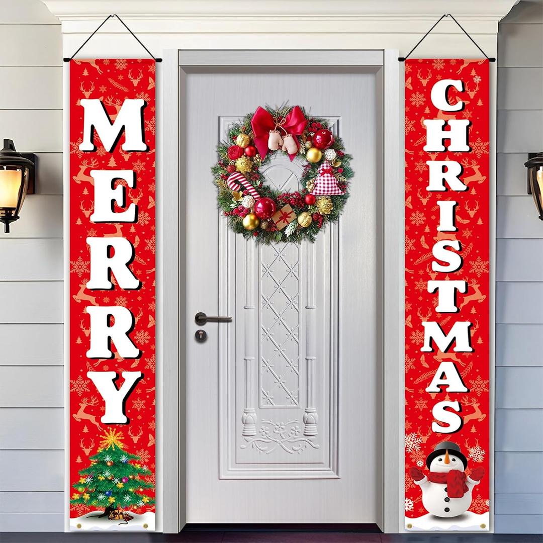 Christmas Door Decorations Banners Sign Porch Hanging Indoor Outdoor, Christmas Decorations Outdoor Banners,Party Banners Home Front Door Fireplace or Holiday Party, Size71in12in