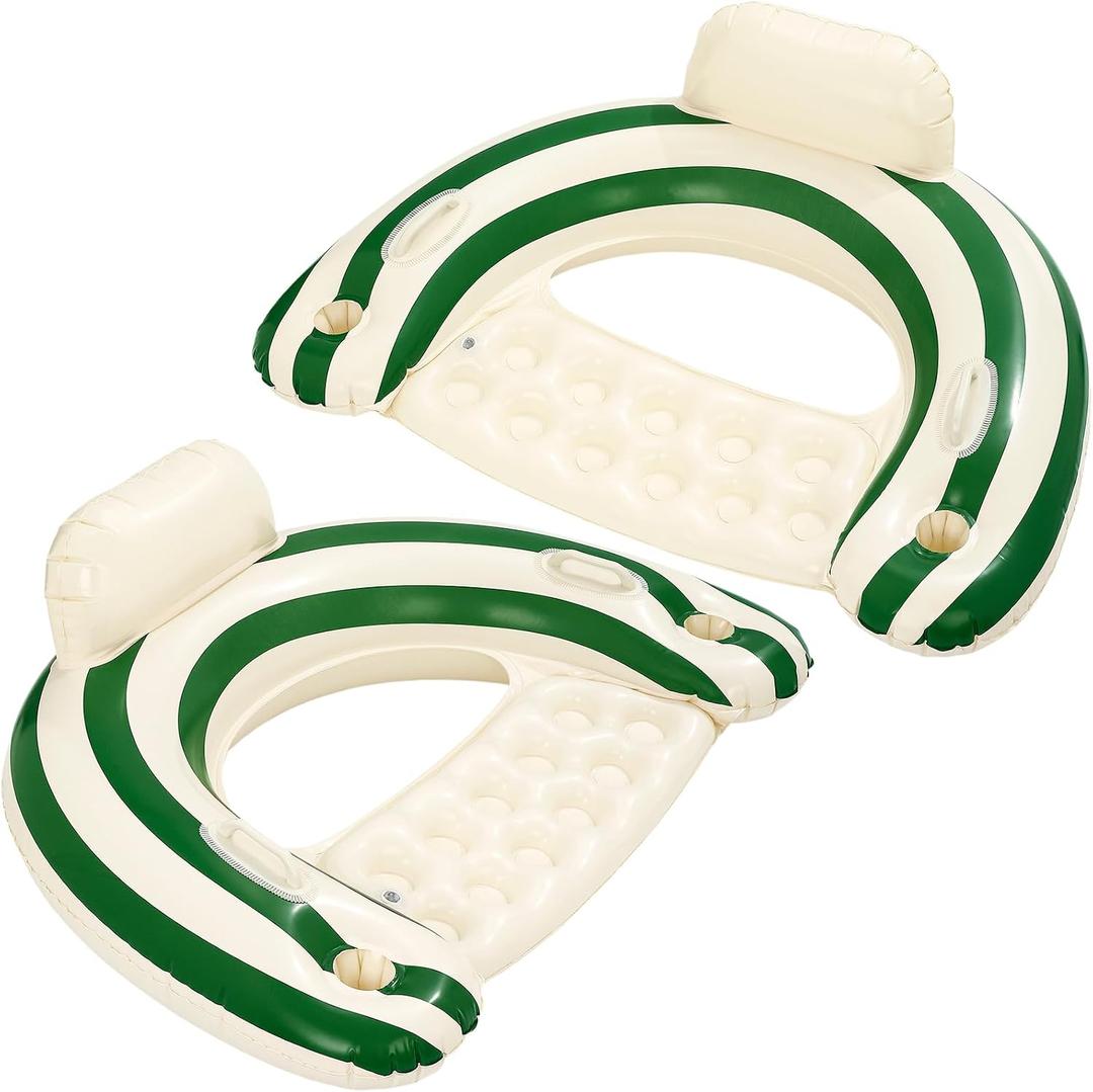 2 pcs Inflatable Pool Float Chair - 43" Pool Floaties Chair Floats Loungers for Swimming Pools Floating Lounger with Cup Holders Party Floaties for Adults, 43 x 31"