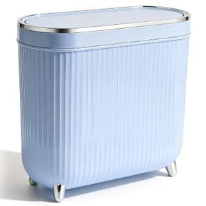 Supteron Bathroom Trash Can with Lid 3.1 Gallon Narrow Trash Can Small Plastic Trash Bin 12 Liter Rectangular Plastic Garbage Can with Press Type Lid for Bedroom Bathroom