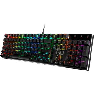 Redragon K556 RGB LED Backlit Wired Mechanical Gaming Keyboard, 104 Keys Hot-Swap Mechanical Keyboard w/Aluminum Base, Upgraded Socket and Noise Absorbing Foams, Soft Tactile Brown Switch (Black)