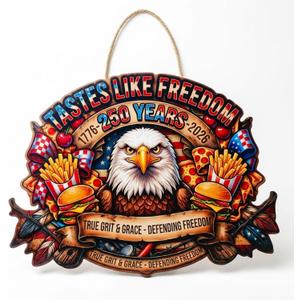 USA 250th Anniversary Wooden Door Sign, 1776-2026 Commemorative Bald Eagle Patriotic Wall Hanging Decor, Cheers to Freedom Party Wreath for July 4th Home Porch Decor(250year-3)