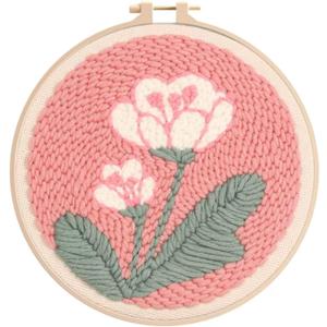 Punch Needle Kit, Gentle Pink Flower Embroidery, Embroidery Starter Kit for Beginners, Mother's Day, Children's Day, Birthday Gifts & Decorations, 7.87x7.87inch