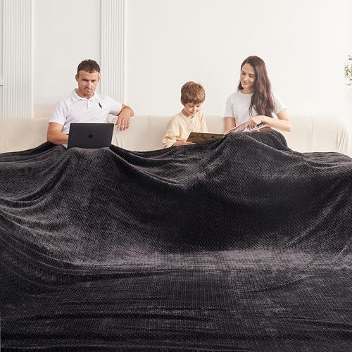 KORBLISS Oversized Blanket 120x120 Inches, Giant Huge Jacquaed Blanket 10'x10' Blanket for Bed, Travel and Camping, Extra Large Big Soft Blanket Fits The Whole Family and Outdoor, Black Leaf