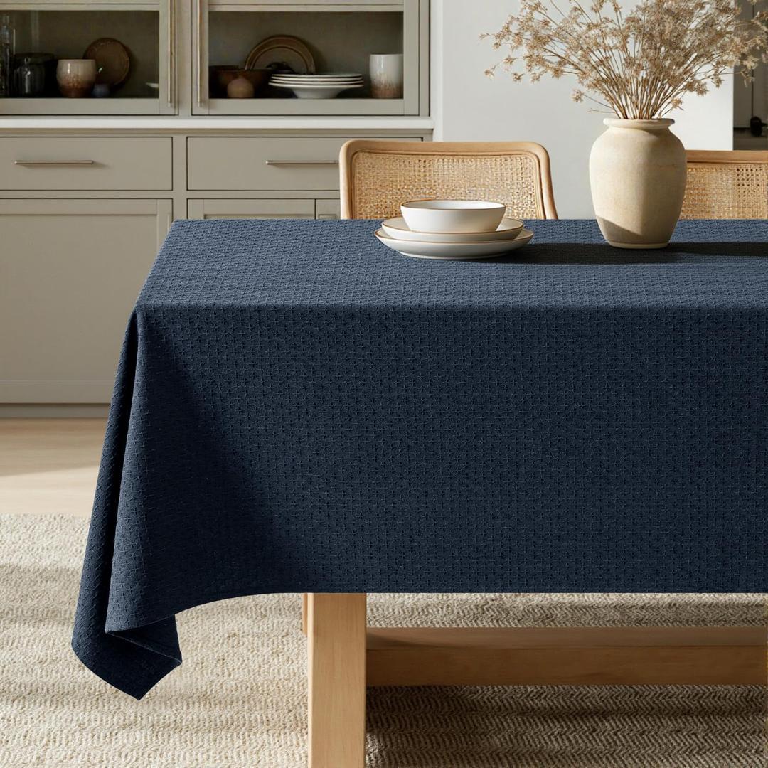MIULEE Navy Linen Cotton Table Cloth Rectangle Tablecloth Waterproof Spillproof Cross-Star Textured Table Cltoth Decorative Farmhouse Style for Dining Party Weddings 60x84 Inch