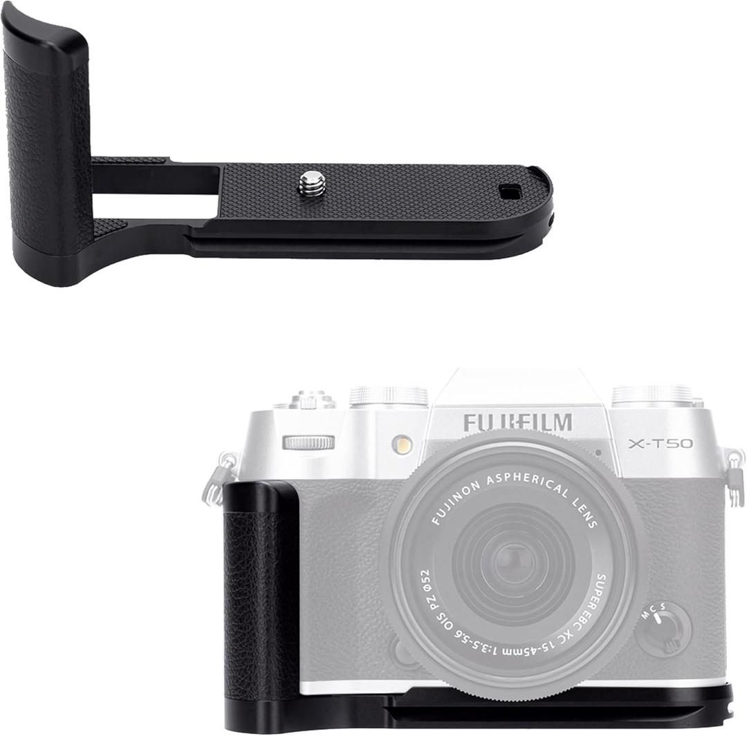 JJC Solid Metal Hand Grip L-Shape Handle for Fuji Fujifilm X-T50 XT50 Camera, Anti-Slip Microfiber Pads, Arca Swiss Quick Release Base, Must Have Fujifilm XT50 Accessories, Black