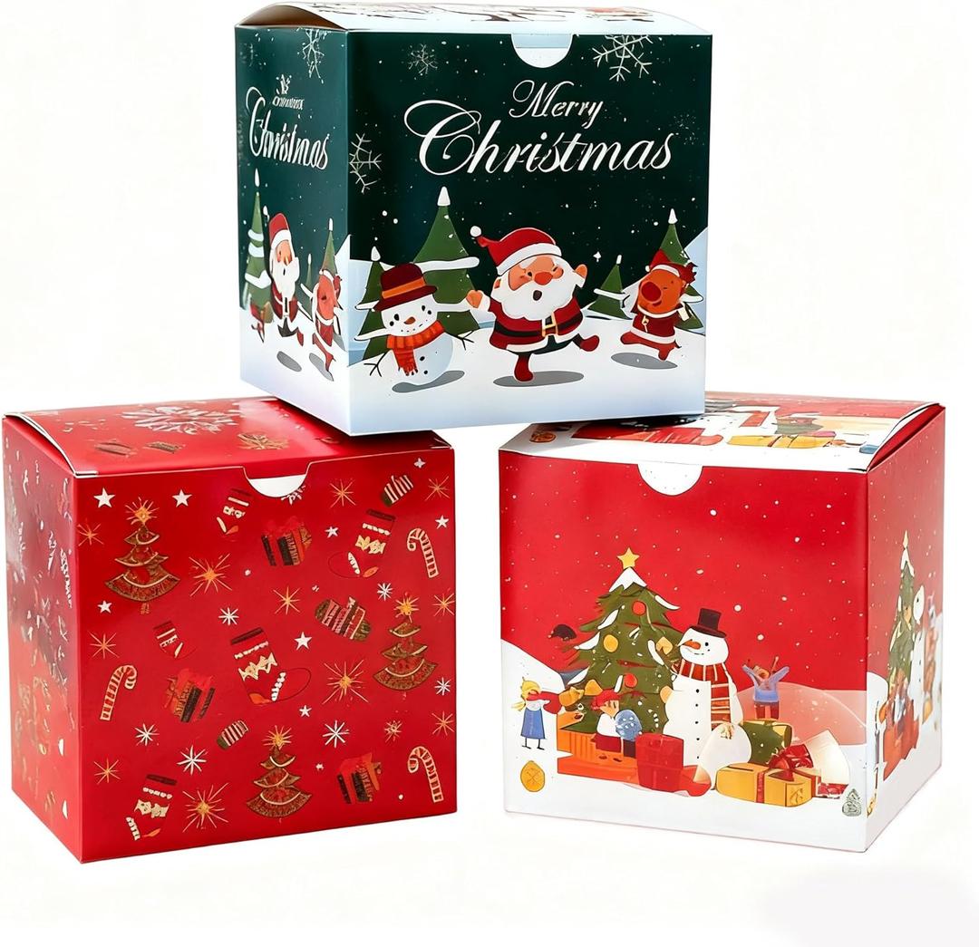 MULIANBOX Christmas Gift Boxes 5x5x5 Inches, 15 Pack Stackable Christmas Boxes with Lids, Square Xmas Decorations Party Favor Boxes for Candle Candy Cookies