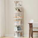 ALLSTAND 6 Tier Rotating Bookshelf, 360 Display Stackable Spinning Bookshelf Tower, Corner Bookshelf Tall Floor Standing Swivel Bookcase Narrow Storage Organizer for Bedroom, Living Room, White