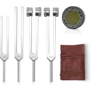 Tuning Forks for Healing Set  Includes 128Hz, 136Hz, 256Hz, 384Hz & Activator, Portable in Red Leather Pouch  Medical Grade Sound Healing Instruments for Chakra, Yoga, and Meditation