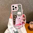 for iPhone 11 Case, [Cute White Cat Pattern][Shiny Mirror Case][2-in-1 Bead Wrist Strap], Soft TPU Frame, Shockproof and Drop-Proof, Suitable for Women & Girls