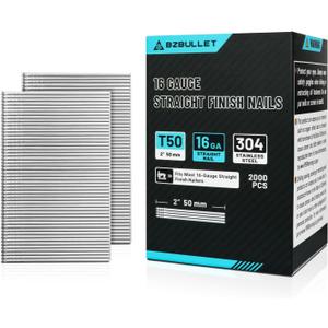 16 Gauge 2 Inch (50mm) Finish Nails, 304 Stainless Steel, Maximum Holding Power & Durability for Professional Contractors (8 Boxes of 2000 Count, 16000 Total)