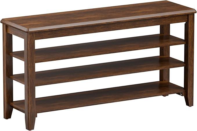 Taitiy Shoe Rack Bench with 3 Tier Adjustable Shelves Rubberwood Entryway | Hallway organizer, solid wood design, removable shelves, space saving storage, perfect for front doors, family spaces, Color: Walnut - Wood