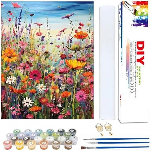 Wlid Flowers Paint by Number Adult-Paint by Numbers Flowers,Canvas Painting by Numbers for Adults Flower,Oil Painting by Numbers for Adults for Gifts and Home Wall Decor(With Gifts Box)16x20inch