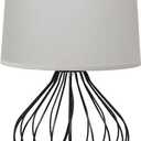 Simple Designs LT1223-GOB 19.75" Open Wire Geometric Table Lamp, for Living Room, Bedroom, Office, Black with Gray Shade