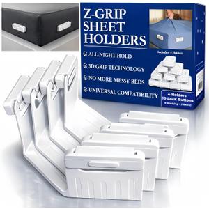 The Original Patented Fitted Sheet Holders - 4 Bed Sheet Grippers 10 Sheet Locks (8 + 2 Spares) Bed Sheet Holders For Corners, Clips, No Metal Corner Sheet Grippers Easily Say Goodbye To Loose Sheets
