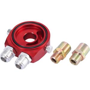 X AUTOHAUX Universal Car Aluminum Alloy Oil Filter Cooler Sandwich Thread Plate Adapter Oil Cooler Kit Red M20x1.5 1/8 NPT
