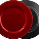 Okllen 12 Pack Plastic Round Charger Plates, 13" Red Beaded Charger Plates Decorative Dinner Chargers, Embossed Charger Serving Plates for Wedding, Catering Event, Tabletop Decor