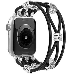 Newlibery Beaded Bracelet Compatible with Apple Watch Band 44mm 42mm(S3/2/1) 45mm 46mm 49mm Women Boho Braided Solo Loop Nylon Stretchy Dressy Strap for iWatch Series 11/10/9/8/7/6/5/4 SE 3/2/1 Ultra