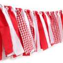 Red And White Gingham Banner/Garland - Red Gingham Banner For Baby Shower,First Birthday High Chair Bunting For Boy,Wall Hanging, Nursery Decor (Red)